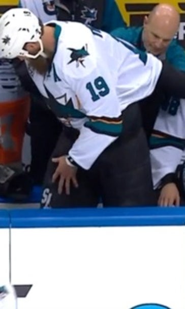 Puck gets lost in Sharks center Joe Thornton's pants